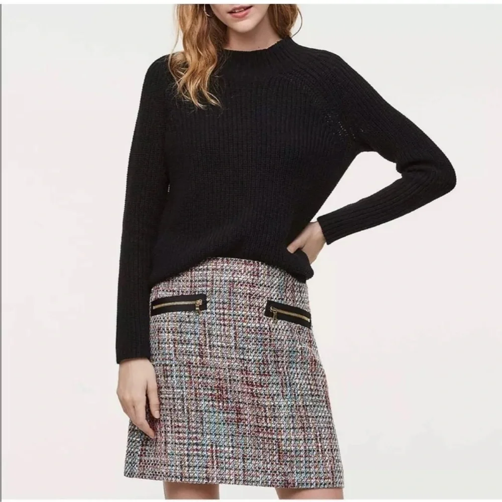 Loft Multi Color Tweed Mini Skirt Size 2P Fall Winter Preppy Academia Holiday